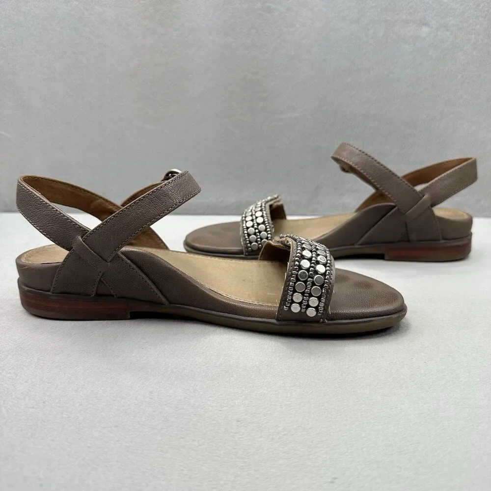 Aetrex Rylie Womens Size 7 Slingback Quarter Strap Sandals Brown Studded Leather